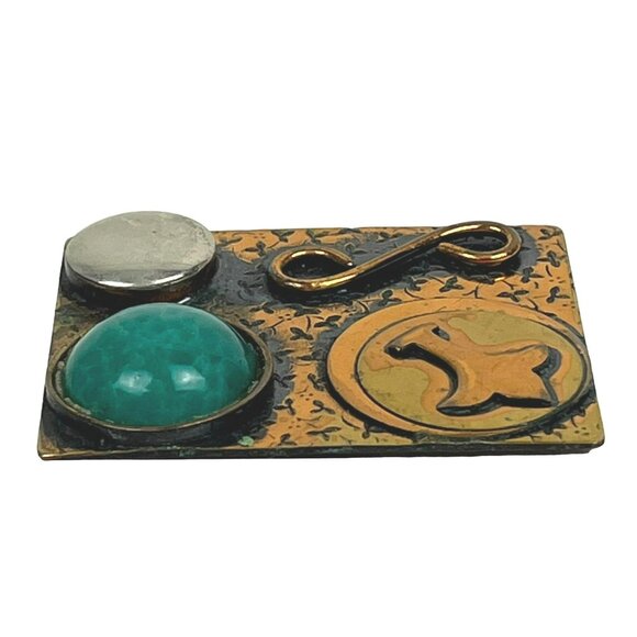 Vintage Mixed-Metals Mod Mid-Century Brooch Signed Sari - Picture 5 of 8